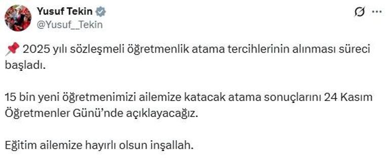 Bakan Tekin: Atama sonuçlarını Öğretmenler Gününde açıklayacağız