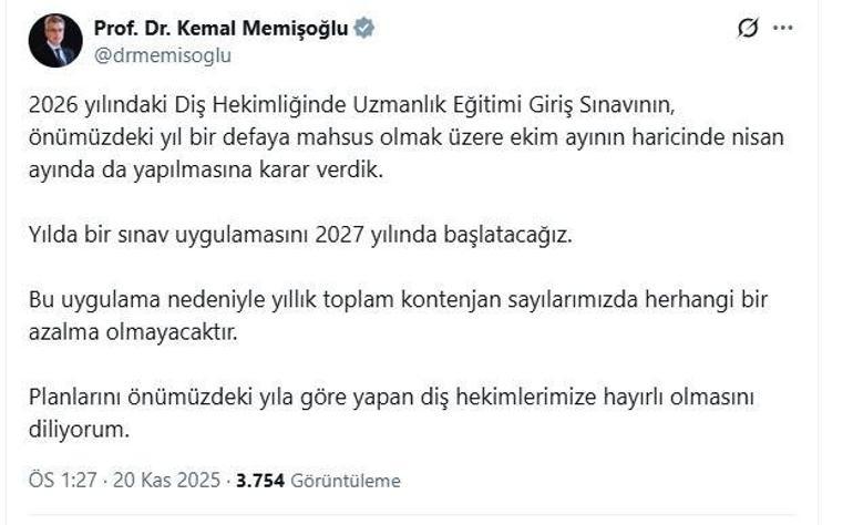 Bakan Memişoğlu: DUS, bir defaya mahsus nisan ayında da yapılacak