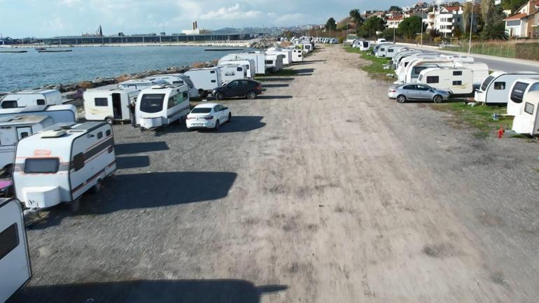 Beylikdüzünde sahil şeridi karavan parkına döndü; mahalleli tepkili