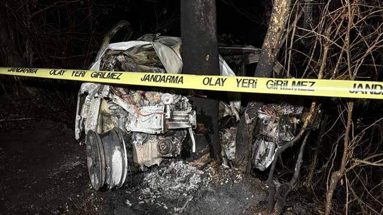 Ağaca çarpan hafif ticari aracın sürücüsü yanarak öldü