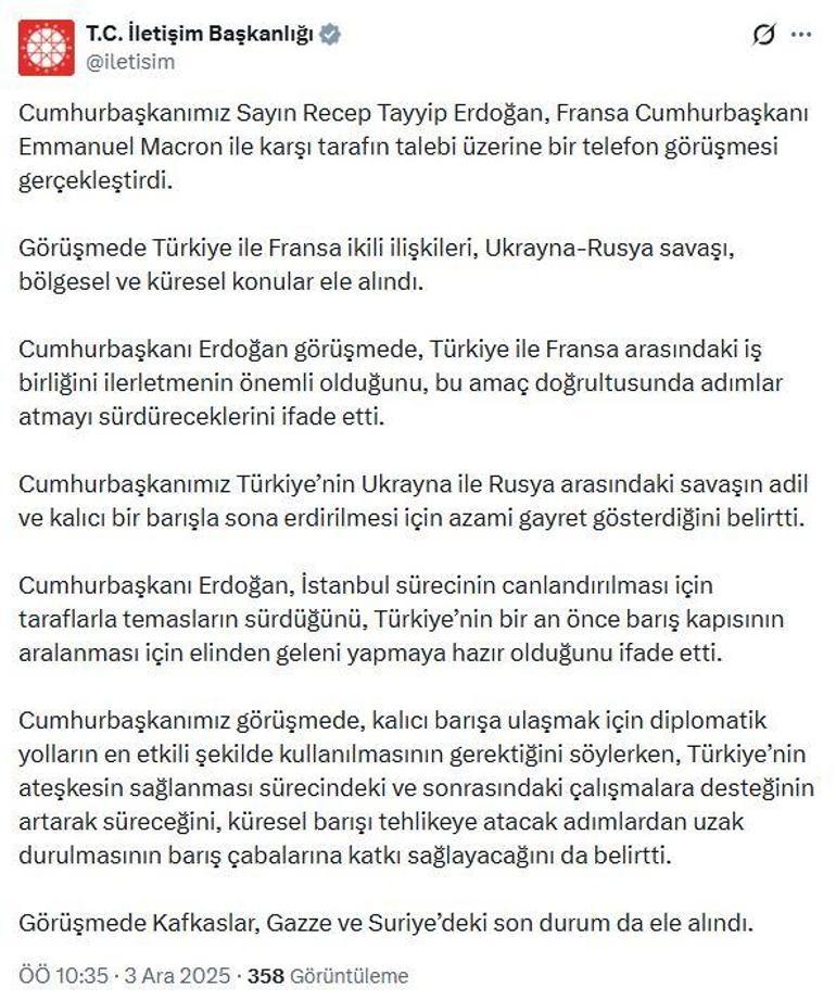 Cumhurbaşkanı Erdoğan, Fransa Cumhurbaşkanı Macron ile görüştü