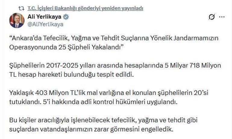 Ankarada tefeci operasyonu: 20 tutuklama