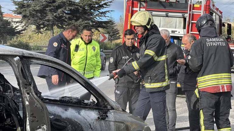 Samsunsporlu futbolcu Musabanın kullandığı araç alev aldı