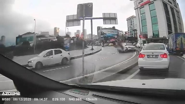 Ataşehir’de motosiklete çarpan otomobil takla attı; ölümden döndü