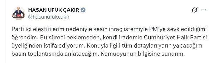 CHP Mersin Milletvekili Çakır, partisinden istifa etti