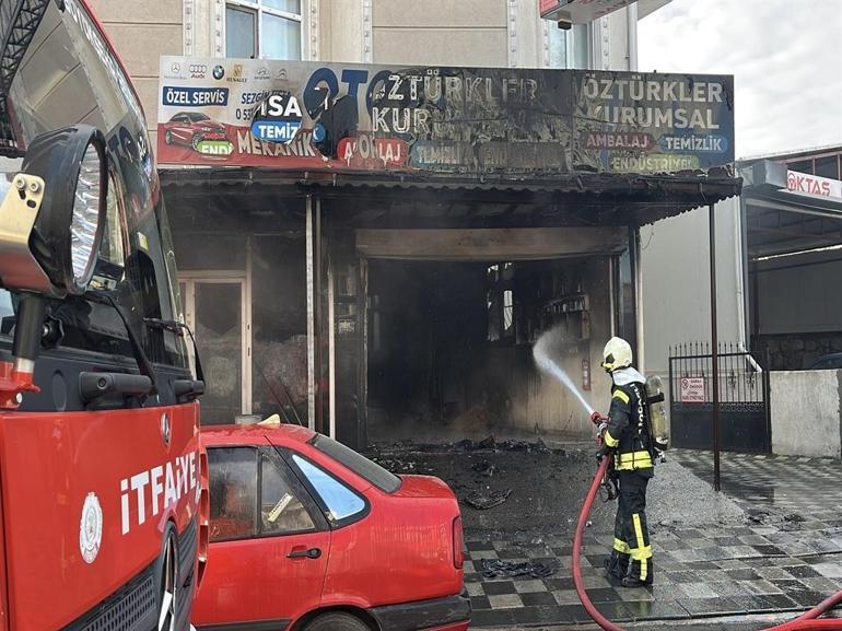 Oto kaportacıda çıkan yangın söndürüldü