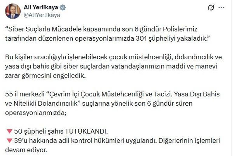 55 ilde siber suç operasyonları; 50 şüpheli tutuklandı