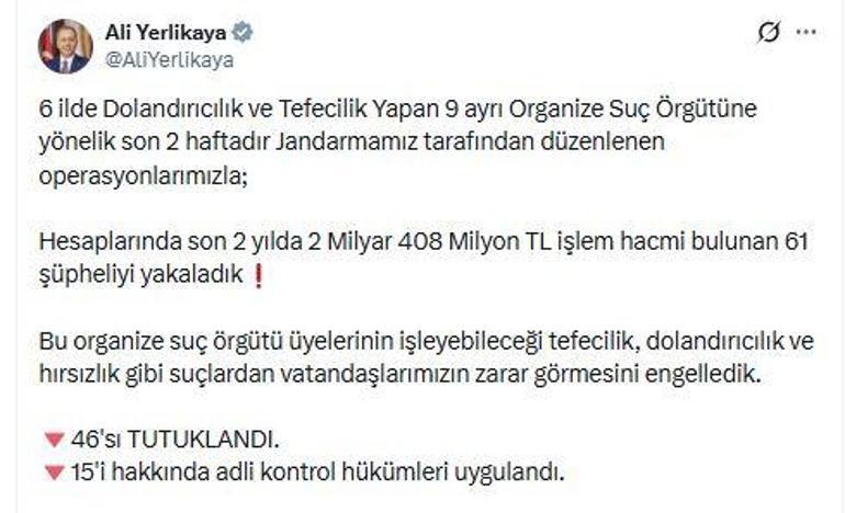 6 ilde dolandırıcılık ve tefecilik yapan suç örgütlerine operasyon: 46 tutuklama