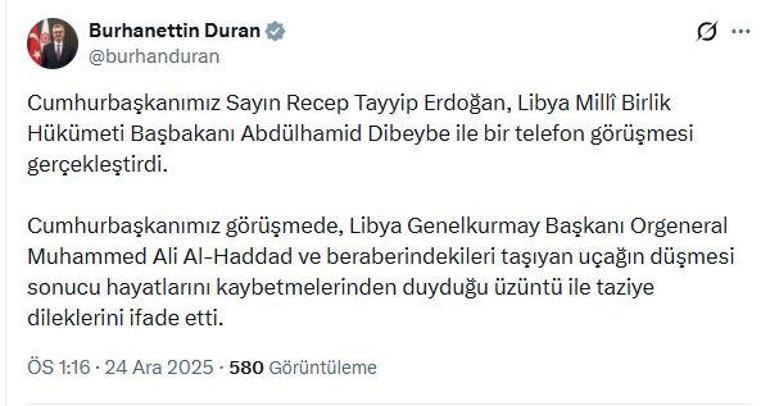 Cumhurbaşkanı Erdoğandan Libya Başbakanı Dibeybeye taziye telefonu