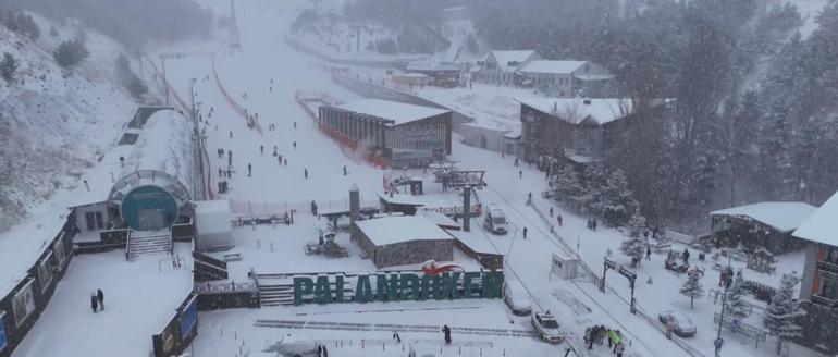 Palandöken’de kar kalınlığı 70 santimetreyi geçti; kayak merkezi dronla görüntülendi