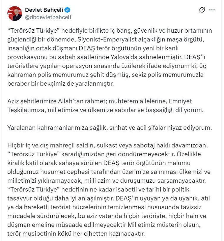 Bahçeli: Terör musibetinin kökü her cihetten kazınacaktır