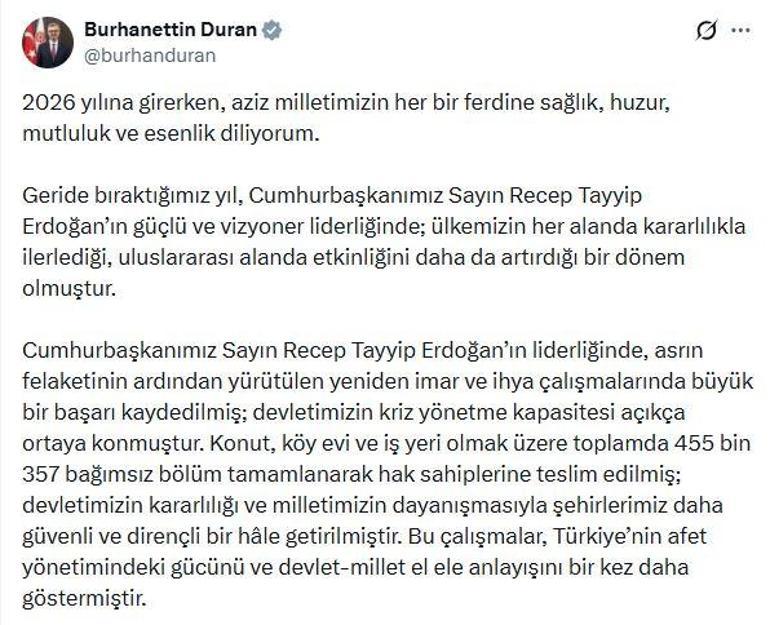 İletişim Başkanı Duran: 2026 yılında güven ve istikrar iklimini güçlendireceğiz