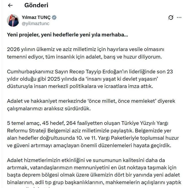 Bakan Tunç: Hukuk devletini tahkim eden düzenlemeleri hayata geçirmeyi sürdüreceğiz