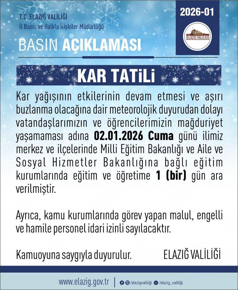 Elazığ’da eğitime ‘kar’ engeli