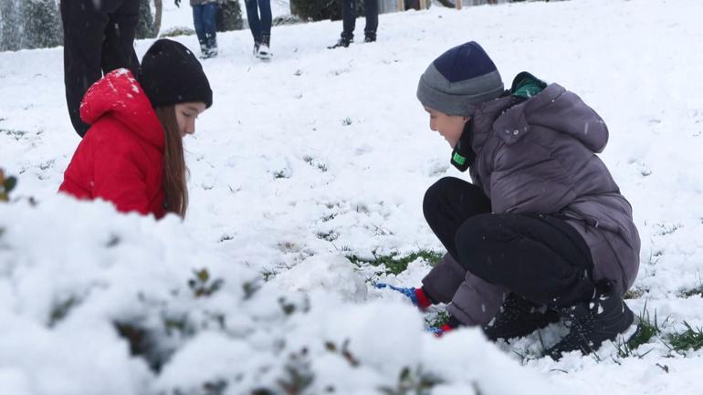 Çamlıca Tepesinde kar yağışının keyfini aileler çıkardı