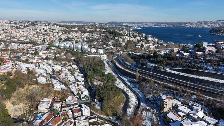 Kar yağışının ardından Sarıyer havadan görüntülendi