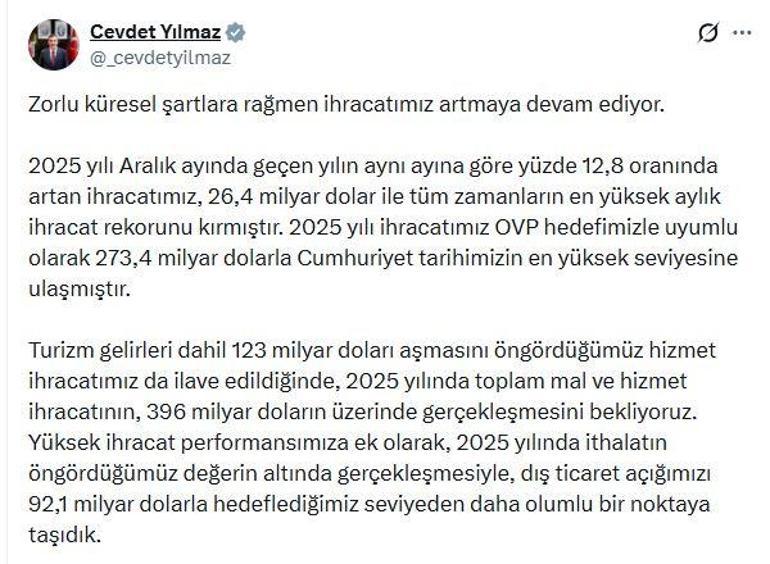 Cevdet Yılmaz: Mal ve hizmet ihracatında 410 milyar doları aşmayı hedefliyoruz