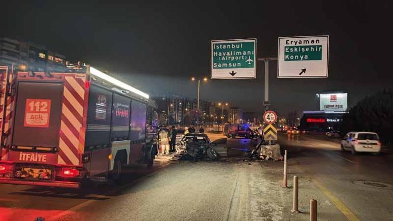 Ankarada otomobil önce bariyere ardından da minibüse çarptı: 1 ölü, 2 yaralı