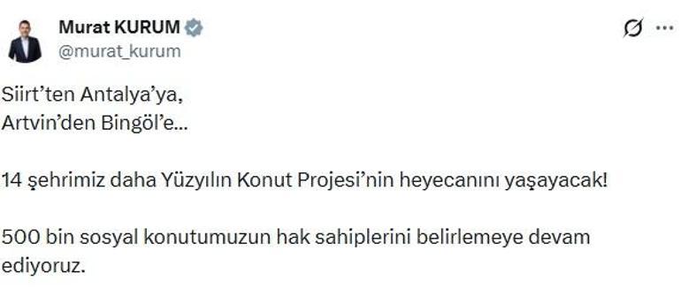 Yüzyılın Konut Projesinde 14 ilde daha kura çekimi yapılacak