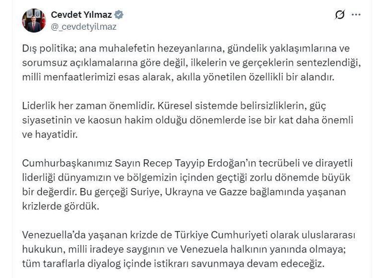 Cevdet Yılmaz: Venezuela halkının yanında olmaya devam edeceğiz