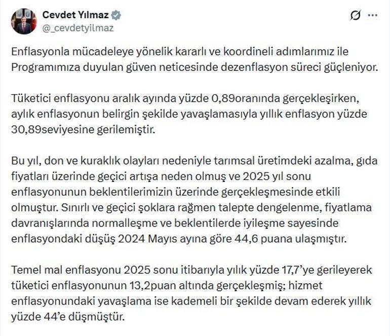 Cevdet Yılmaz: Dezenflasyon süreci güçleniyor
