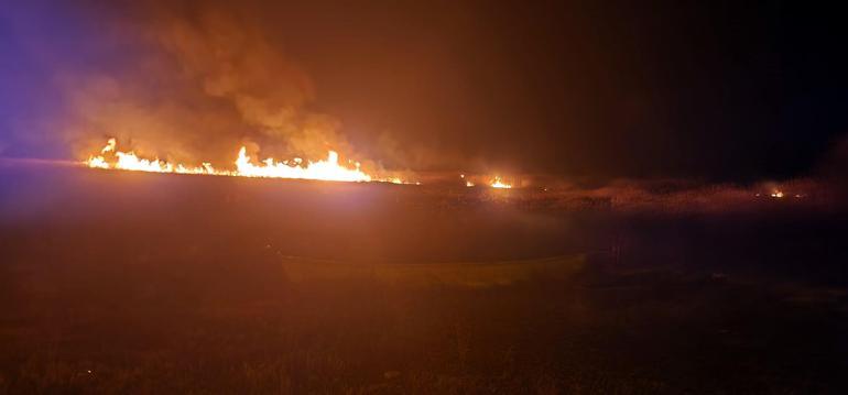 Eber Gölünde 5 farklı noktada yangın çıktı