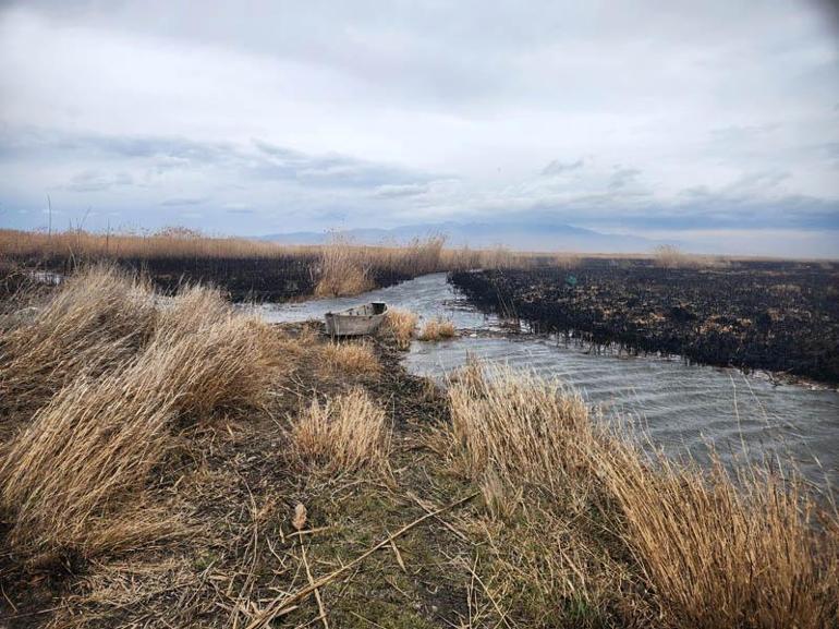 Eber Gölündeki kamış yangınları söndürüldü
