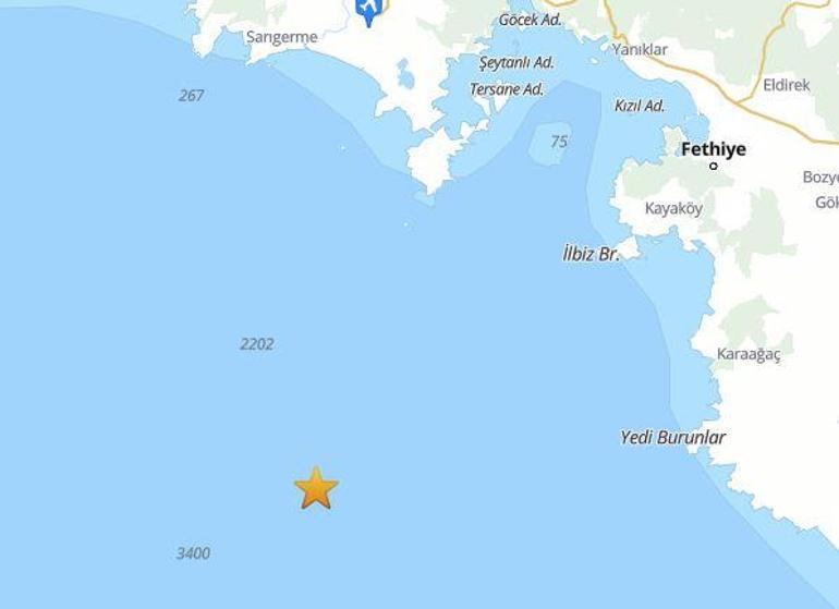 Muğlanın Fethiye ilçesi açıklarında 4.1 büyüklüğünde deprem