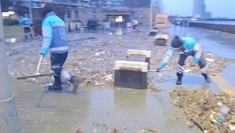Bakırköyde lodosla sahile taşınan atıklar temizlendi