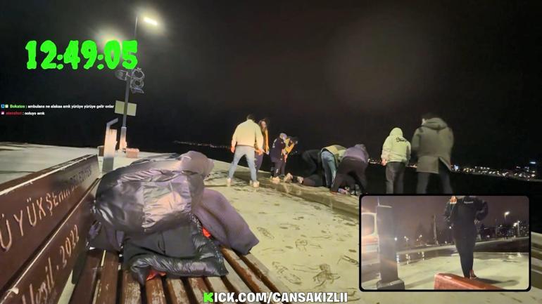 Büyükçekmece’de sanal medyada canlı yayın yaparken denize atlayan kadını kurtardı