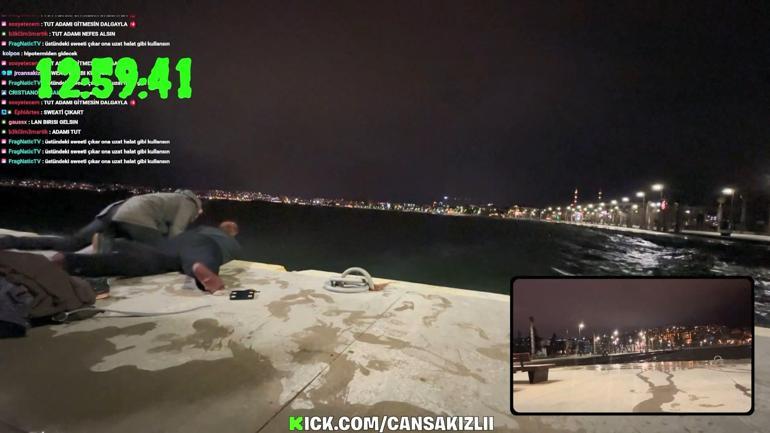 Büyükçekmece’de sanal medyada canlı yayın yaparken denize atlayan kadını kurtardı