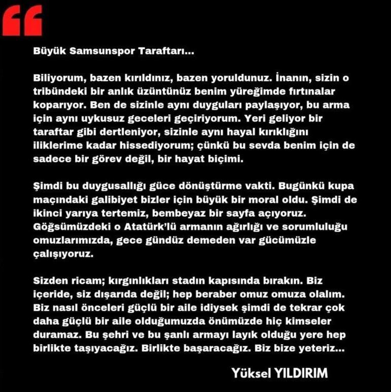 Yüksel Yıldırım: İkinci yarıya tertemiz bir sayfa açıyoruz