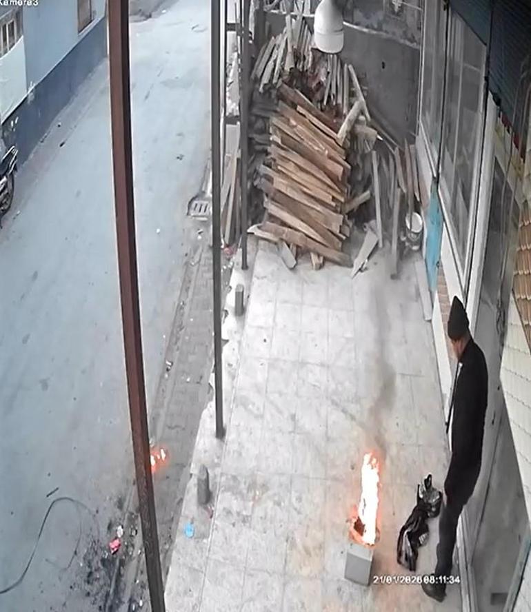 Ateşi benzinle harlamak istedi, yanmaktan son anda kurtuldu; o anlar kamerada