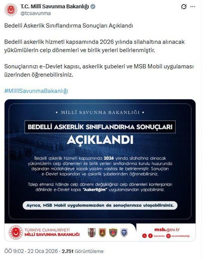 Bedelli askerlik sınıflandırma sonuçları açıklandı