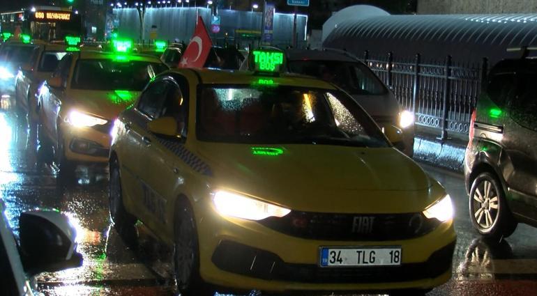 Şişlide taksiciler Türk bayrağına yapılan saldırıya karşı konvoy düzenledi