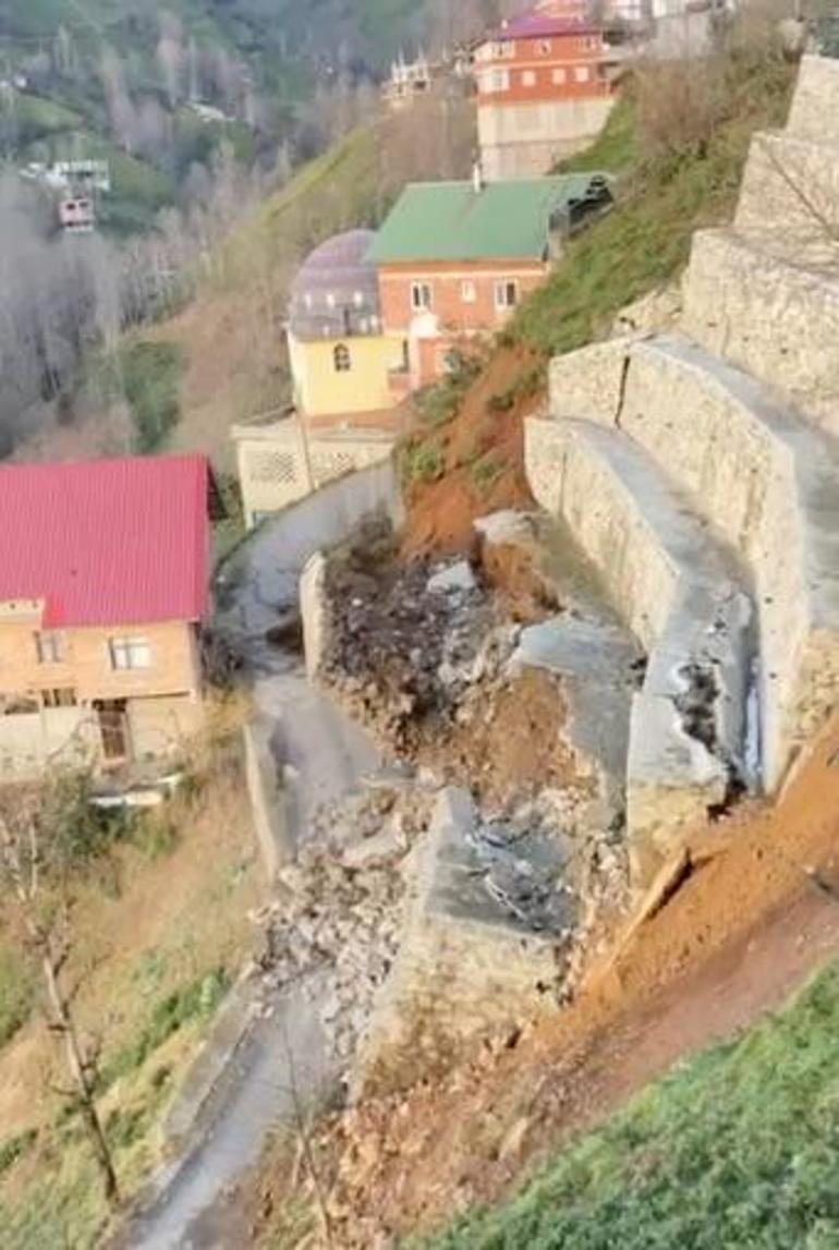 Rize’de heyelan; istinat duvarı çöktü, o anlar kamerada