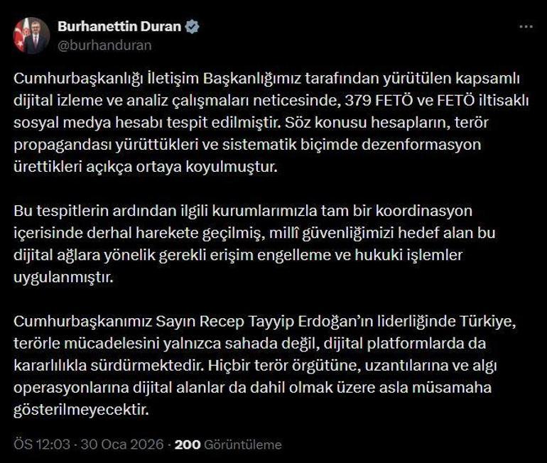 Burhanettin Duran: 379 FETÖ iltisaklı hesap tespit edildi