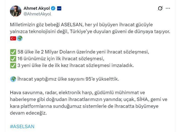 ASELSAN Genel Müdürü Akyol: İhracat yaptığımız ülke sayısını 95e yükselttik