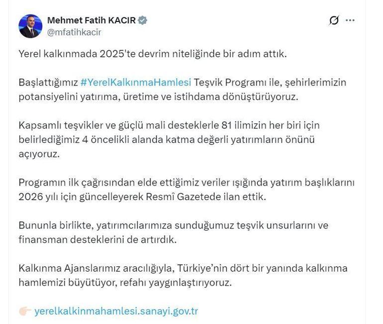 Bakan Kacır: Teşvik unsurlarını ve finansman desteklerini artırdık