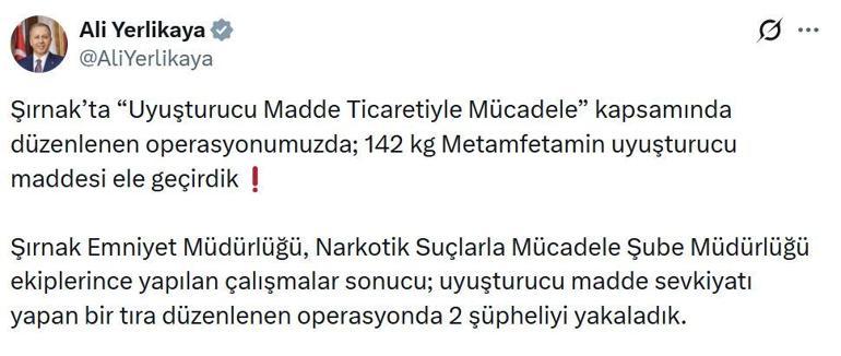 Şırnakta 142 kilo metamfetamin ele geçirildi: 2 gözaltı
