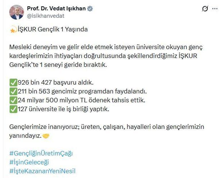 İŞKUR Gençlik Programından 1 yılda 211 bin 563 genç faydalandı