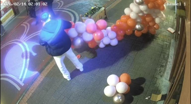 Sevgililer Günü süslemesi için asılan balonlara zarar verdi; o anlar kamerada