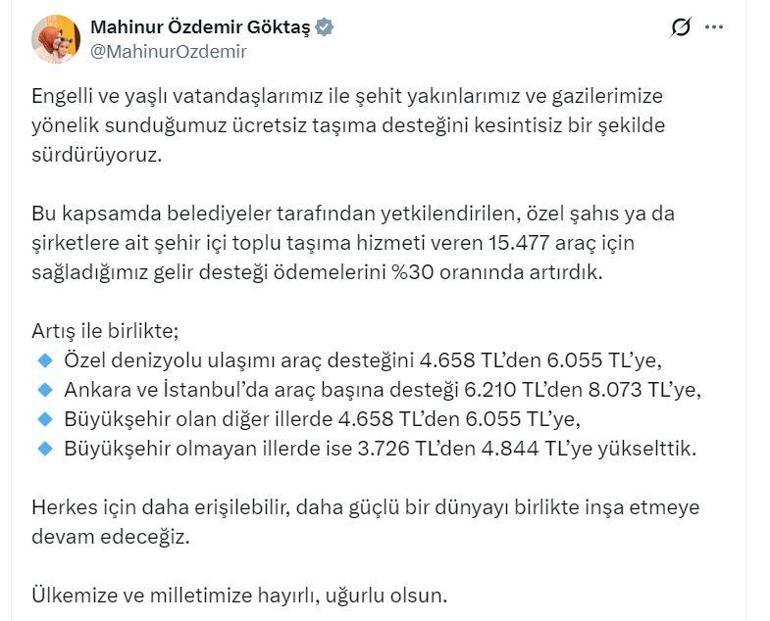Bakan Göktaş: Ücretsiz taşıma desteğini yüzde 30 oranında artırdık