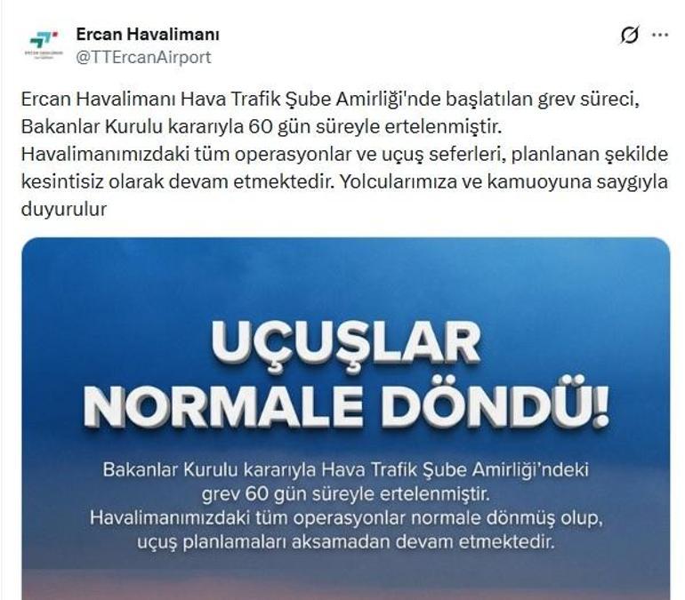 KKTCde hava trafik kontrolörlerinin grevi 60 gün süreyle ertelendi