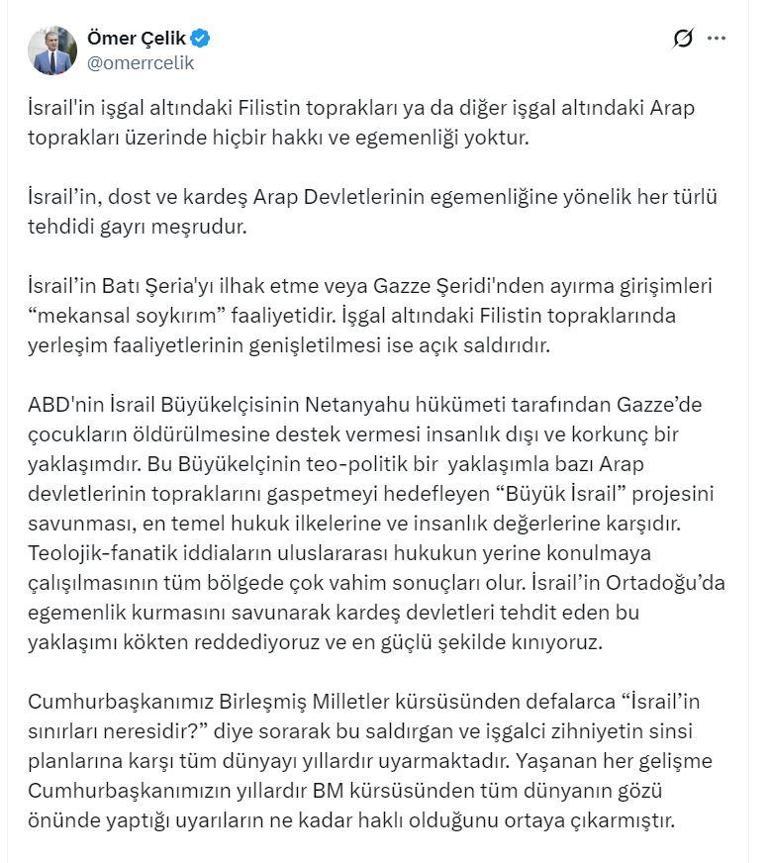 AK Partili Çelik: İsrailin Filistin toprakları üzerinde hiçbir hakkı ve egemenliği yoktur