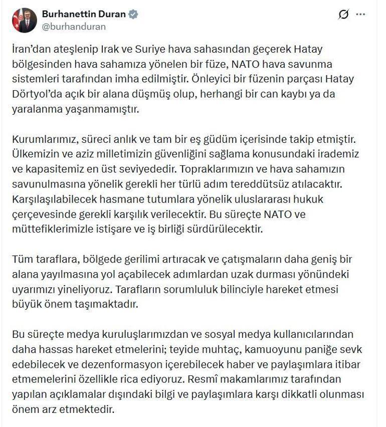 İletişim Başkanı Durandan açıklama