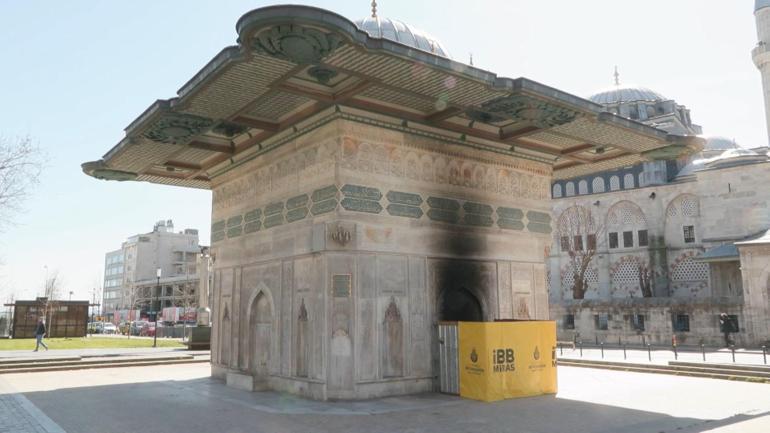 Tophane Çeşmesinin yandığı anlar kamerada; şüpheli tutuklandı