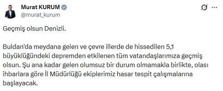 Denizlide 5.1 büyüklüğünde deprem