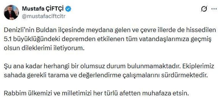 Denizlide 5.1 büyüklüğünde deprem