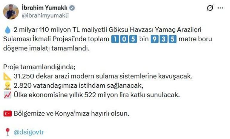 Göksu Havzası Yamaç Arazileri Sulaması Projesi’nde 105 bin metre boru döşendi